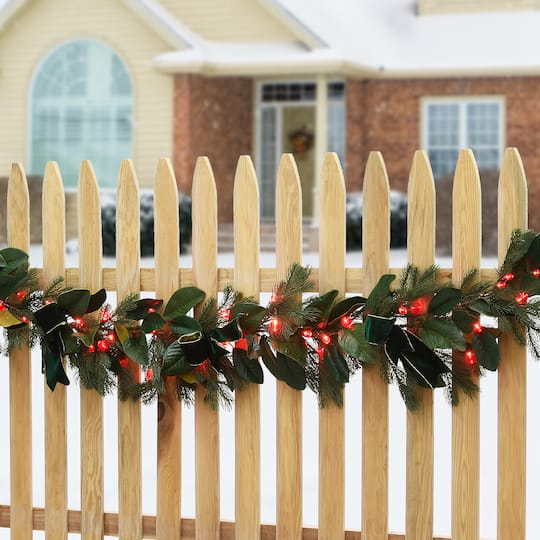 9ft. Magnolia Mix Pine Garland with LED Lights & Bows